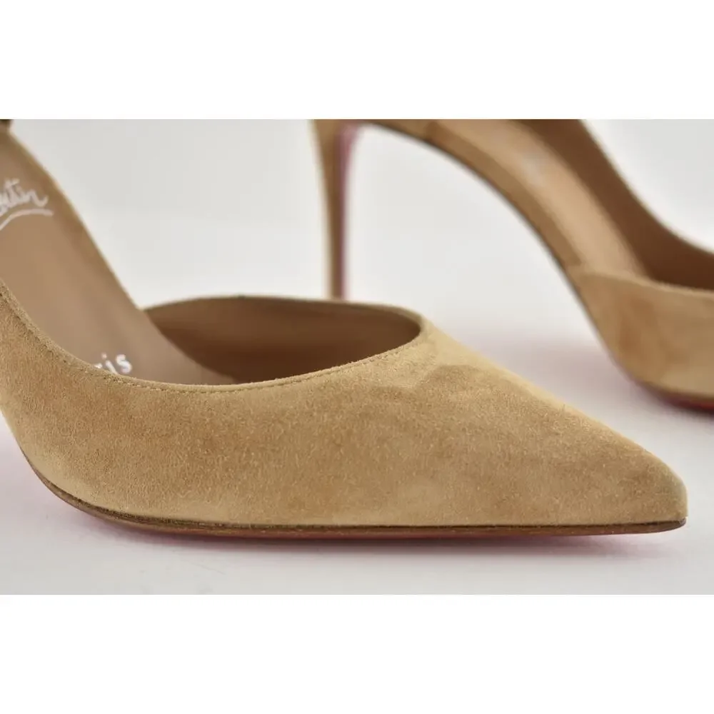 Christian Louboutin Iriza 85 Lionne Beige Suede D'orsay Classic Heel Pump 35